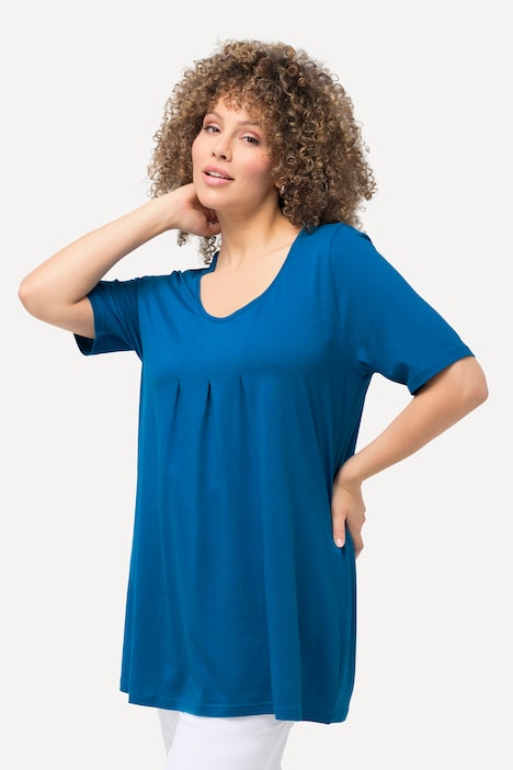T-Shirt, Zierfalten, A-Linie, Rundhals, Halbarm, Modal