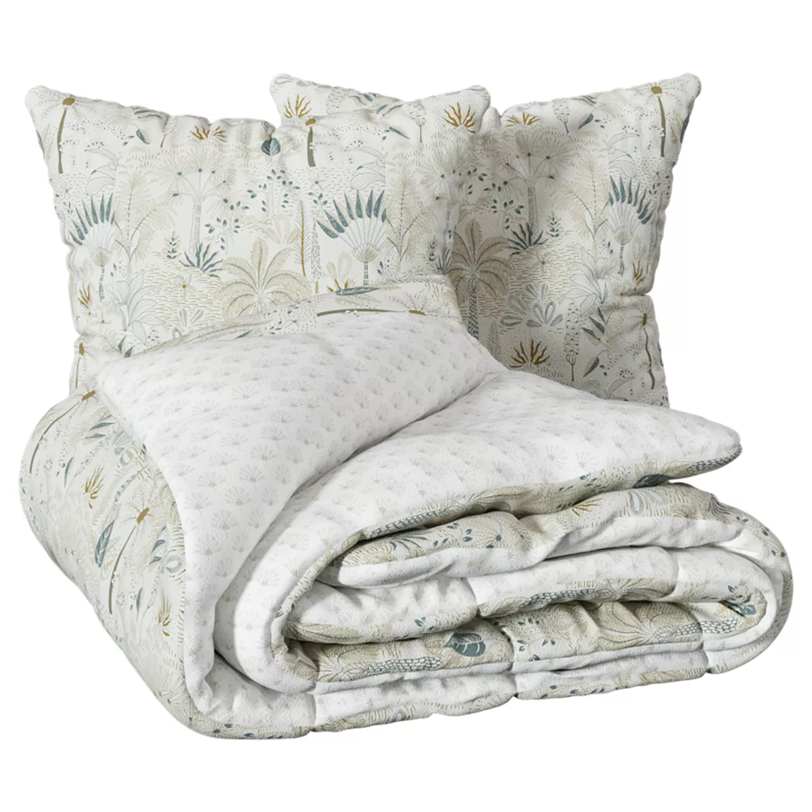 Housse de couette et deux taies coton (240 x 220 cm) Sonie Ecru
