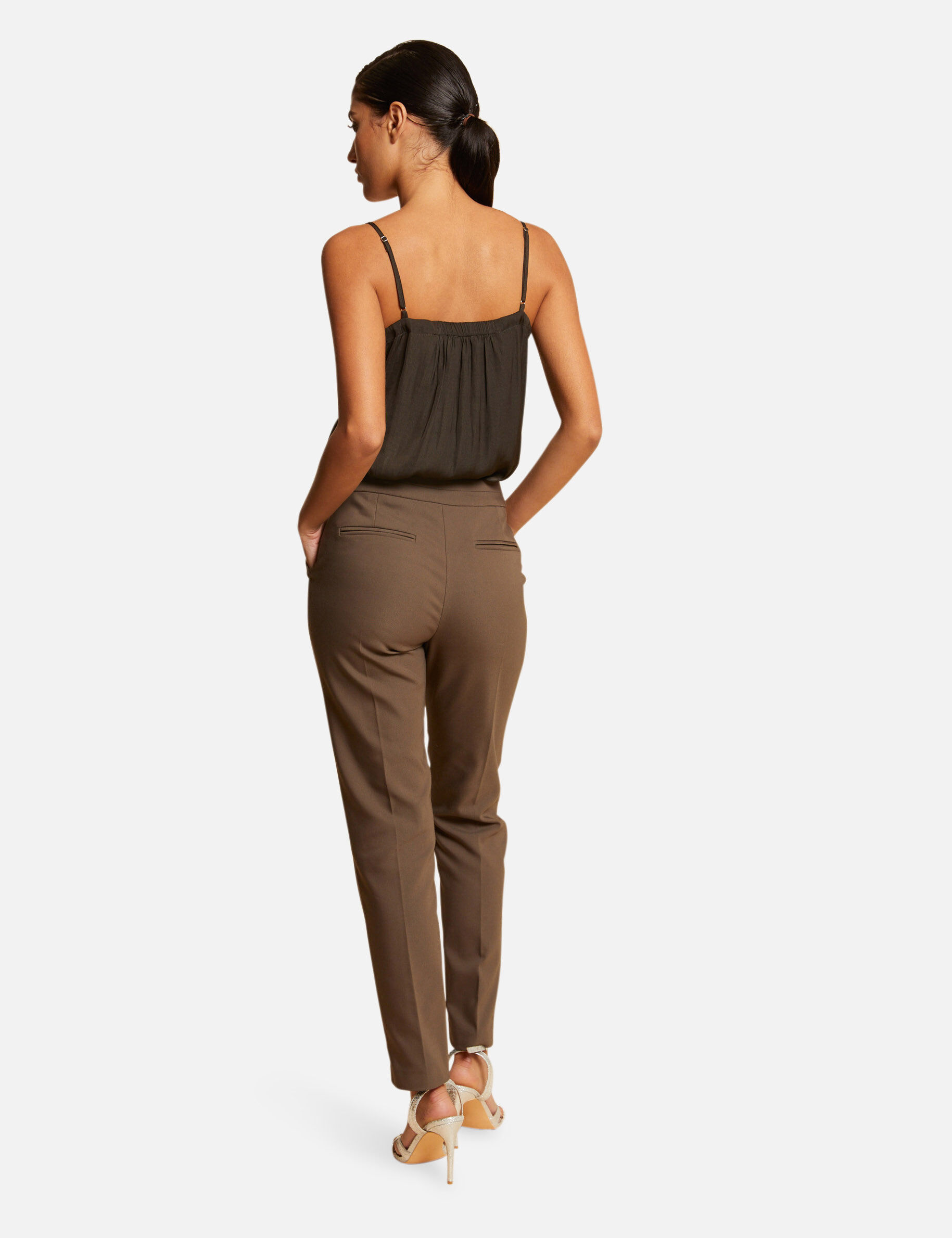 Blouse bretelles fines avec dentelle vert kaki femme - vert_kaki