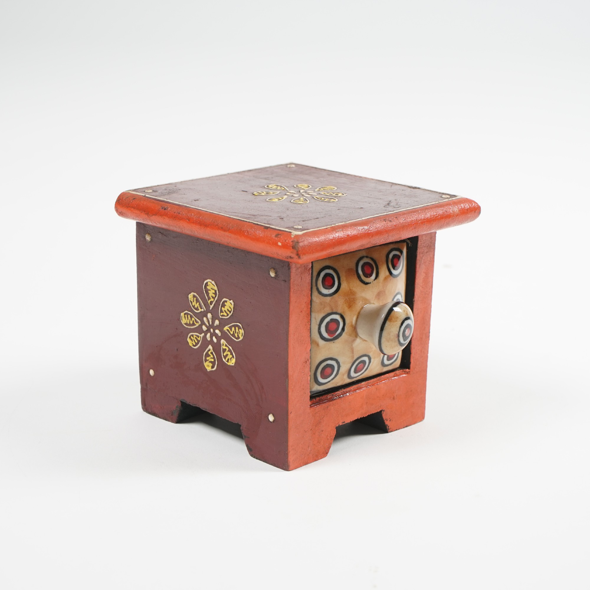 Schubladentruhe mit 1 Schublade, rot/braun, L 10 cm, B 10 cm, H 9 cm von fischer's lagerhaus