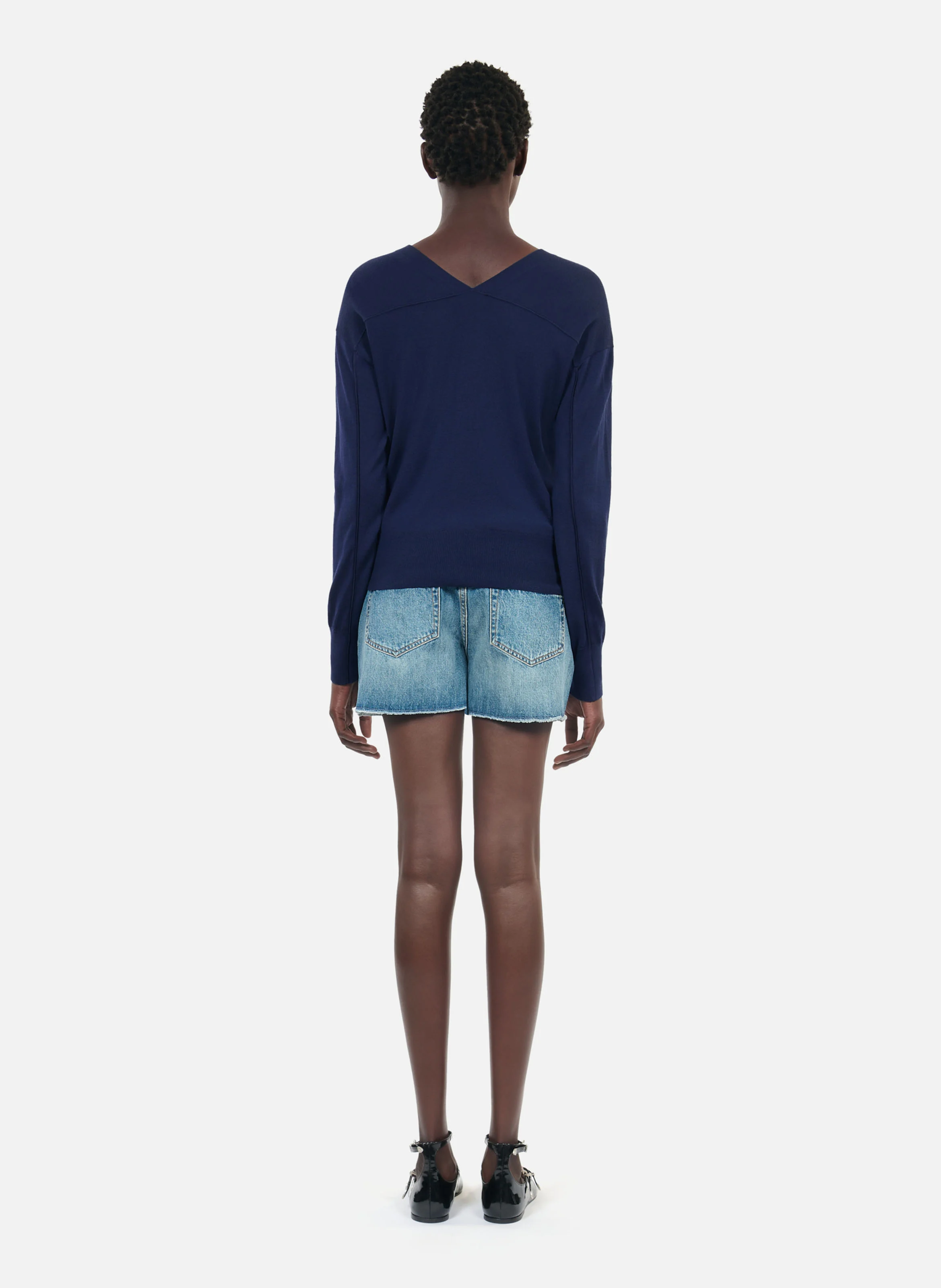 Cardigan droit en laine | Bleu