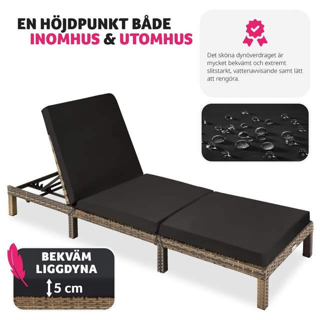 Polyrattan liggestol med hynder Sofia