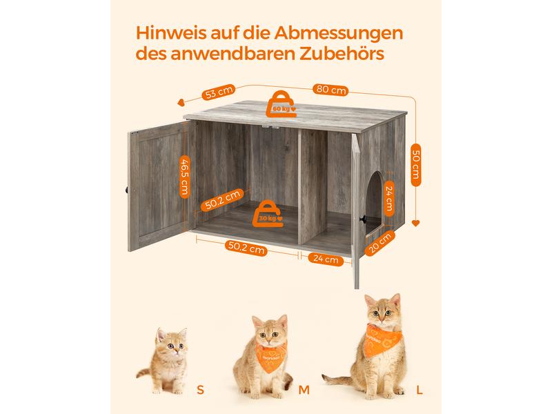 Feandrea Katzenhaus für Katzentoilette, Grau Katzenschrank für Katzentoilette mit Türen