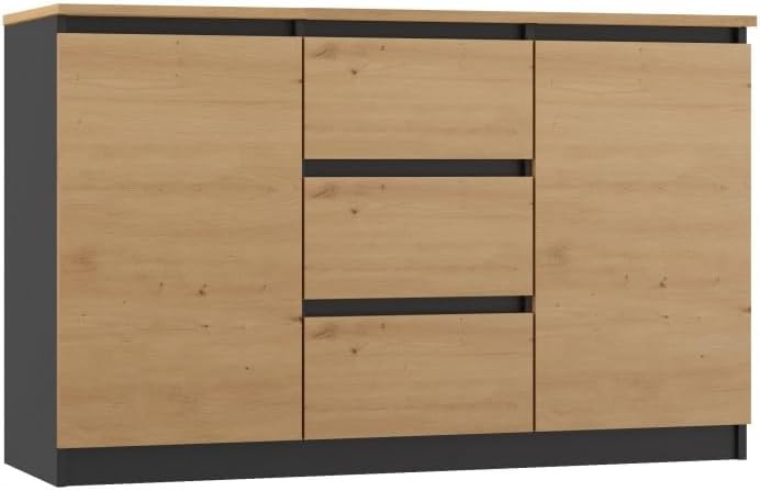 CDF Kommode Anthrazit Artisan 2 Türen 3 Schubladen Komode & Sideboards Schubladenkommode Sideboard 75 cm Hoch Wohnzimmer Komodenschrank 40x120x75 für Schlafzimmer Arbeitszimmer Flur Schubladenschrank