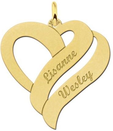 Ketting hanger goud dubbel hart groot