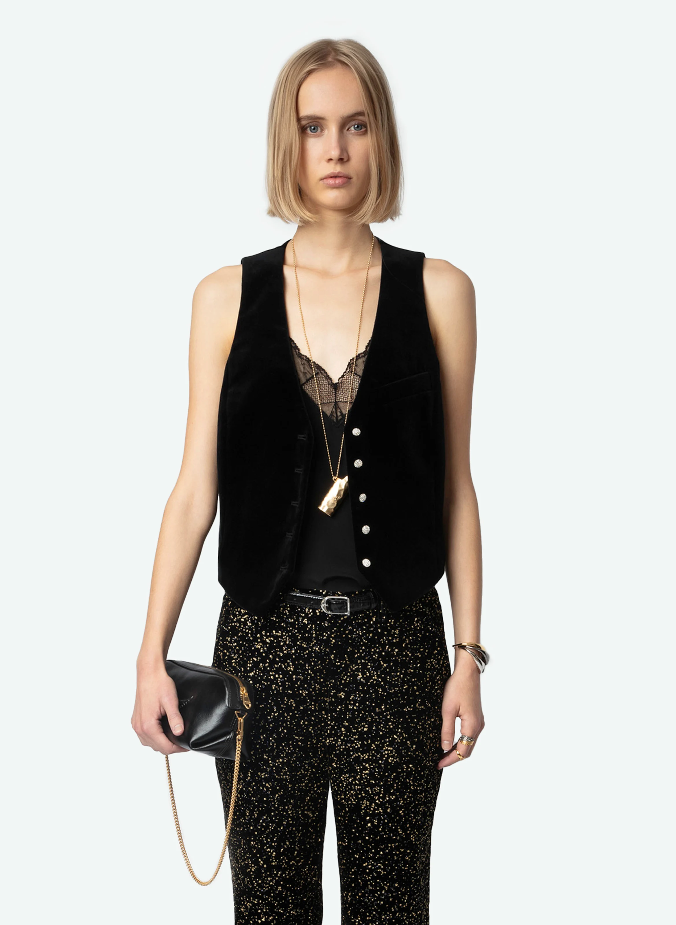 EMAUX - Gilet de tailleur en coton | Noir