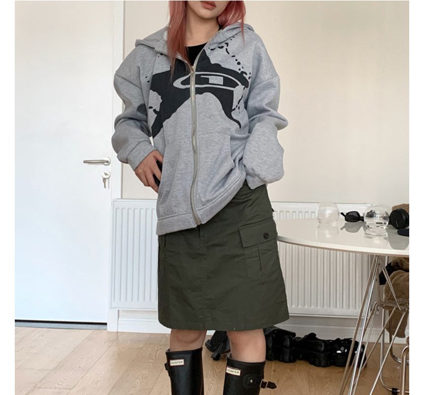 Wanderstar - Nummering Patroon Print Zip Hoodie