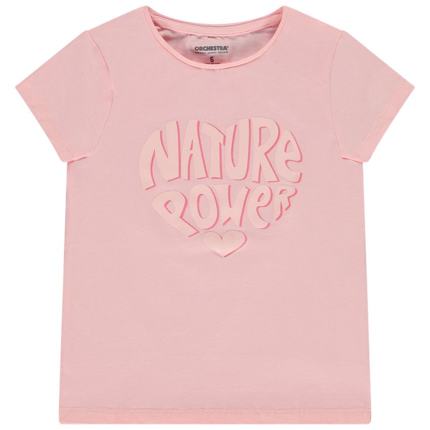 T-shirt manches courtes print cœur pour fille - Rose