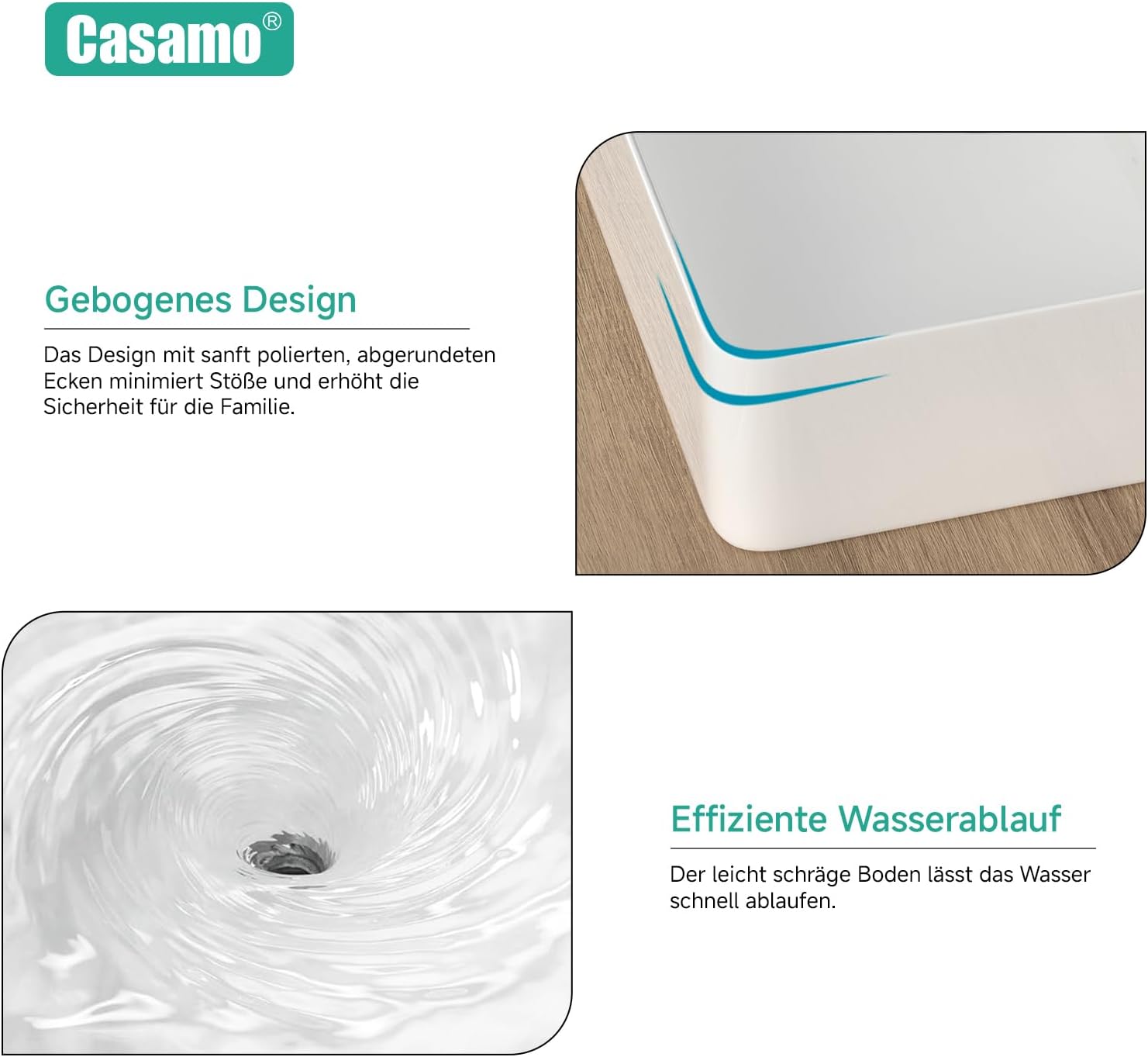 Waschbecken 60 cm breit, Hängewaschbecken im Bogen-Design, Hochglanz Weiß, Kratzfest, leicht zu reinigen - flexibel installierbarer Waschtisch für Bad & Gäste-WC (60 x 42 x 13 cm)