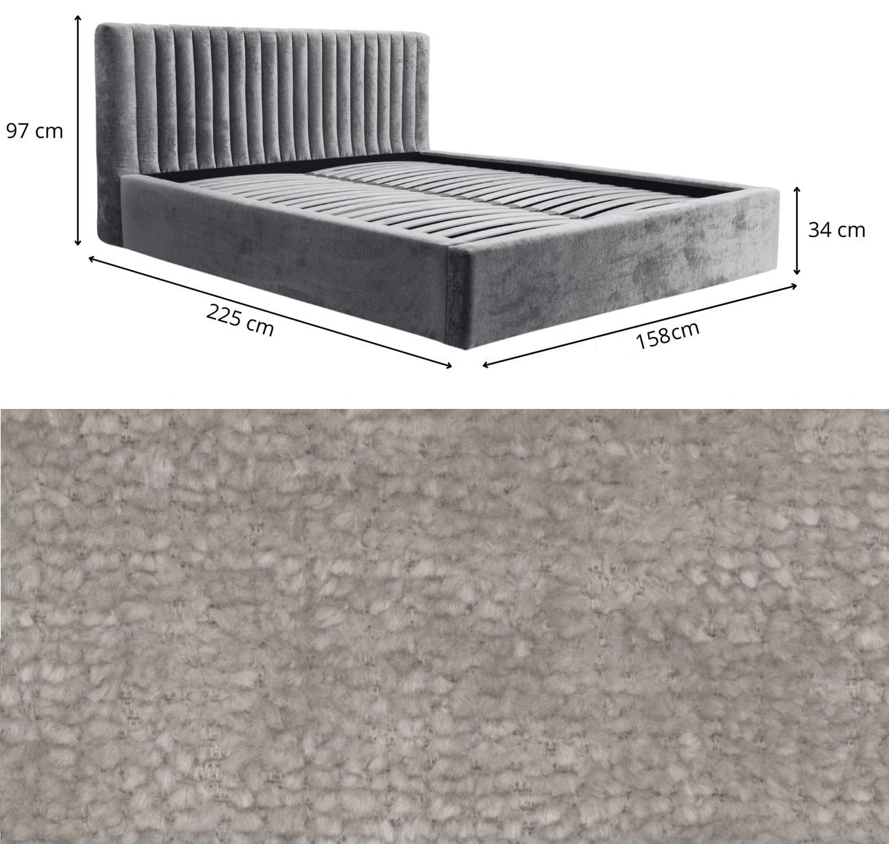 Trae Mobler Vegas 140 x 200 cm Gestoffeerd Bed Grijs