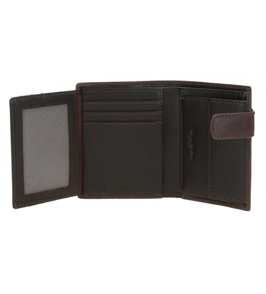 Carteira Pepe Jeans Staple em couro com fecho de clique, marrom