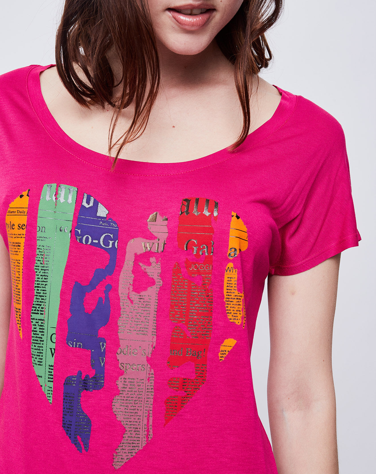 John Galliano T-Shirt Long imprimé rose foncé