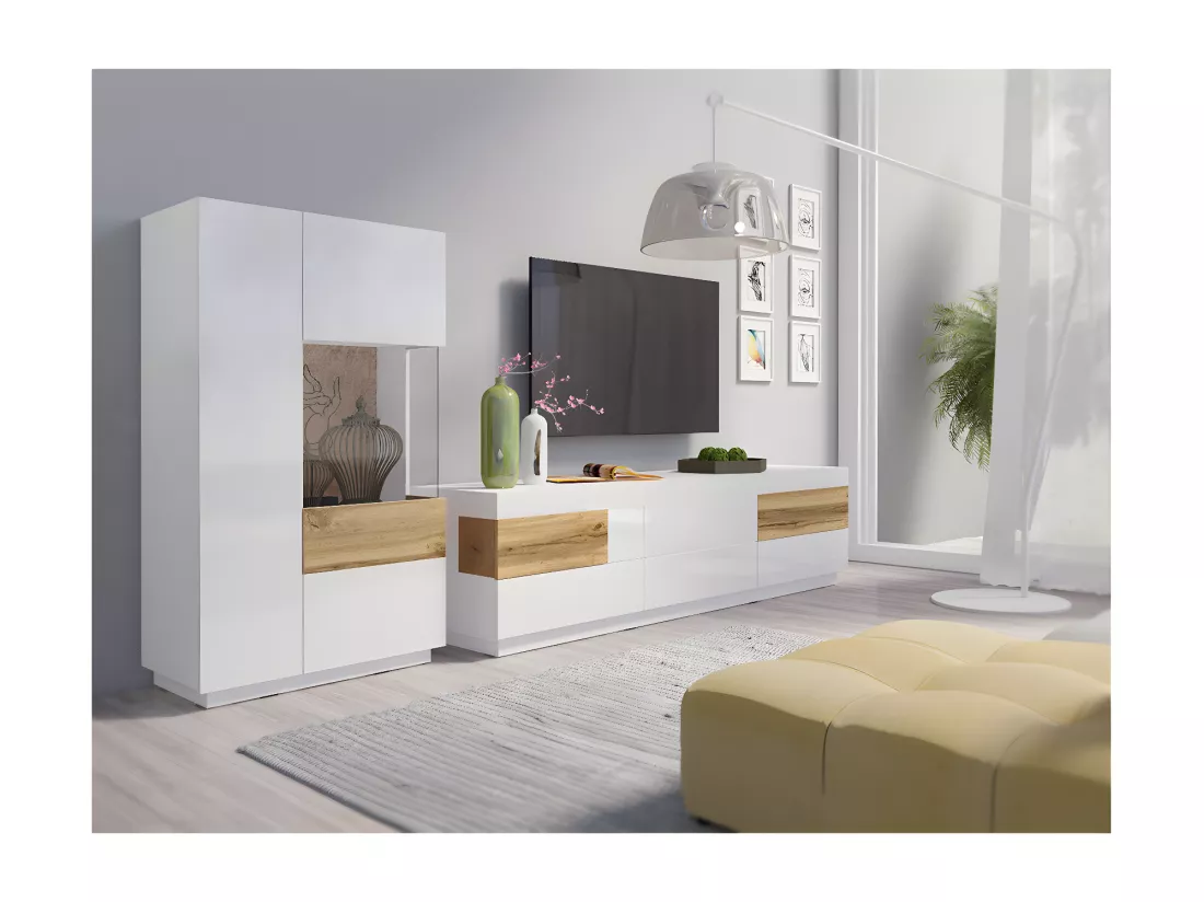 Vaisselier 2 portes ouverture droite Andrea Blanc et Bois