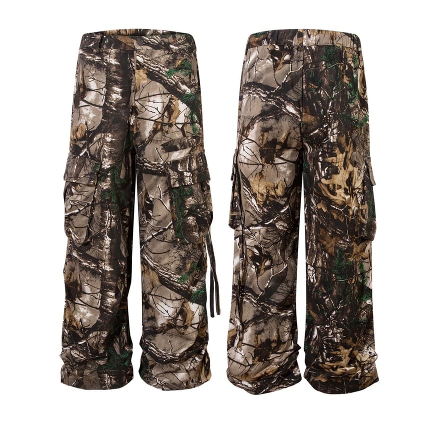 Derbundy - Cargobroek met hoge taille en wijde pijpen en camouflageprint