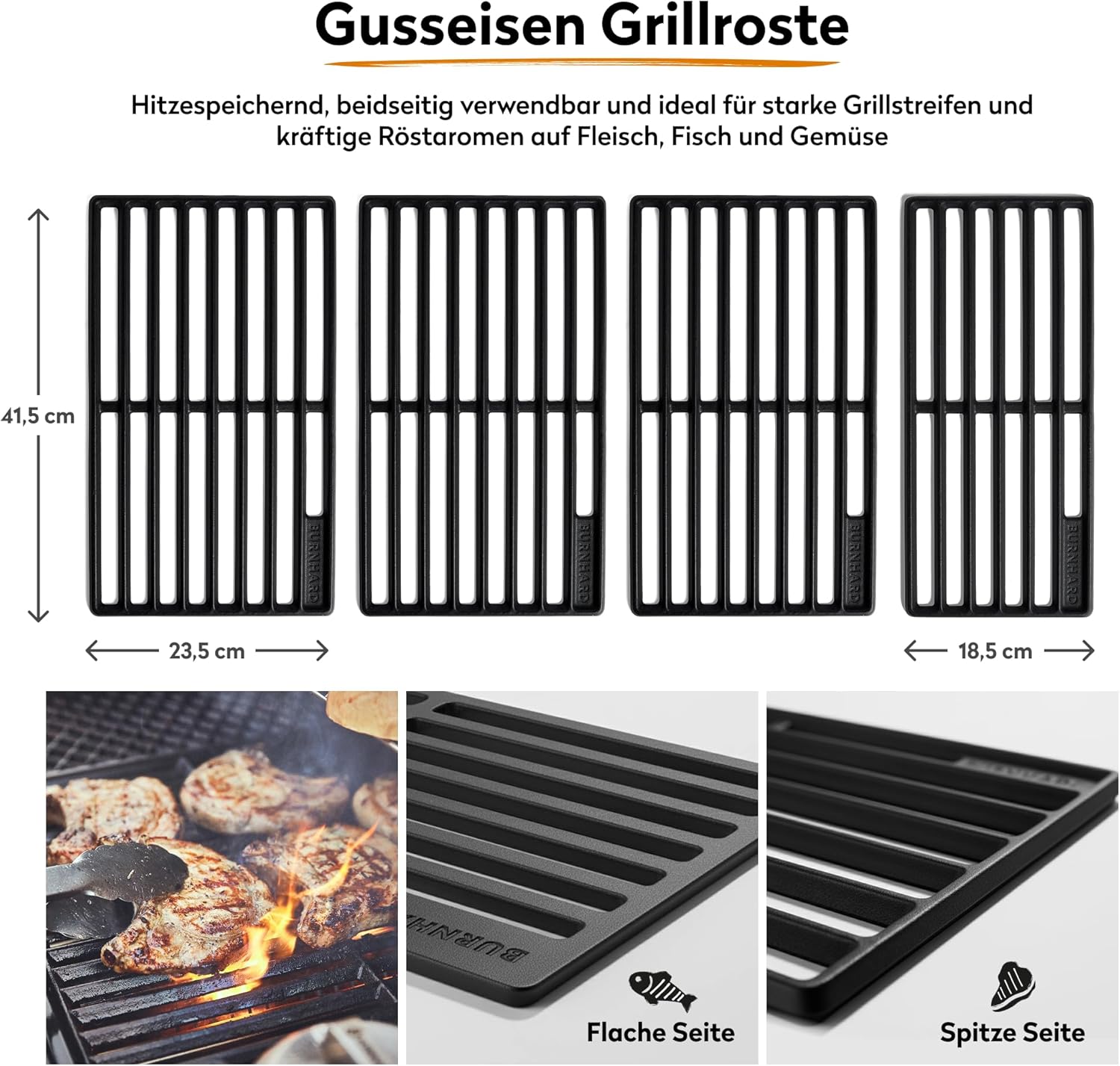 BURNHARD® Gasgrill 6-Brenner inkl. BACKBURNER, 900°C Infrarot-Keramikbrenner, Seitenkochfeld, Gusseisen-Grillrost, Grillabdeckung, Grillwagen, klappbare Seitentische, Schwarz – Fat FRED Deluxe