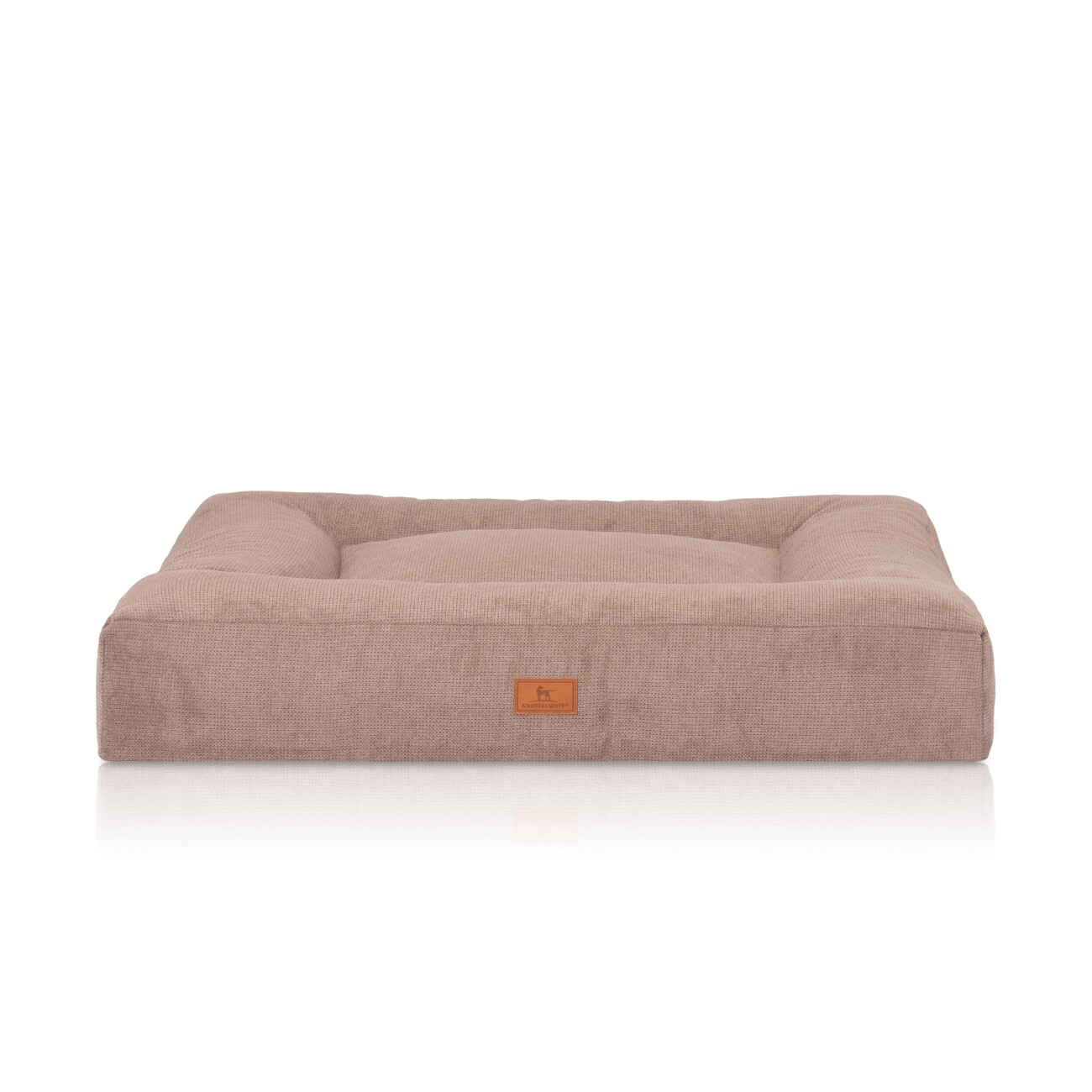 Knuffelwuff orthopädisches Hundebett aus Velours mit Handwebcharakter Sofia beige M-L