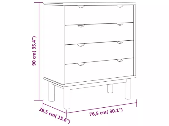Commode OTTA Marron et blanc 76,5x39,5x90 cm Bois de pin massif