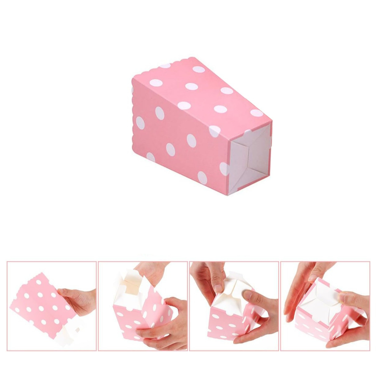 (12er Set) 12x7cm Popcorn Box Geburtstags Party Süssigkeiten Tüte Candy Bag - Weiss / Rosa