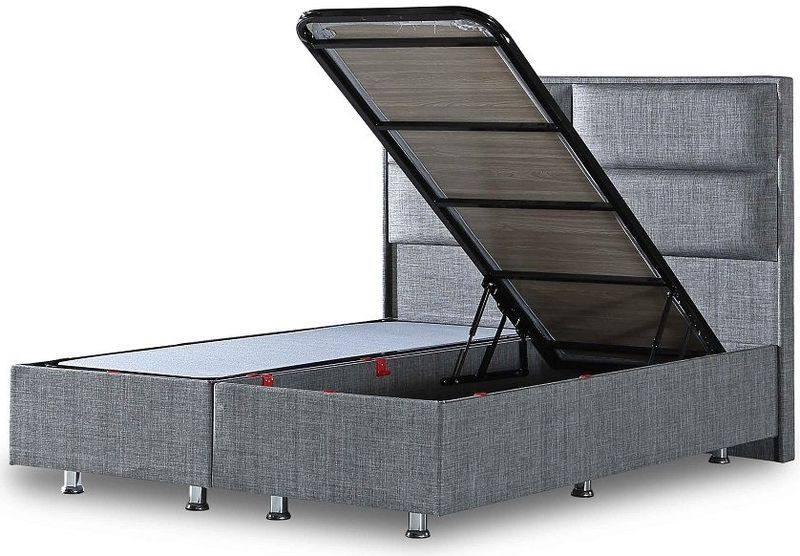 BOXSPRING Block - Opberg Boxspring - Grijs - Linnen Stof