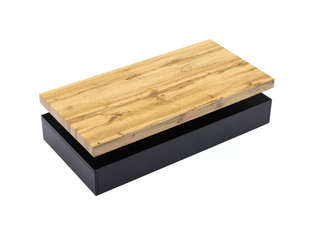 Table basse avec 2 tiroirs en MDF - Noir et naturel clair - FELIX