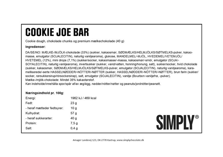 Simply Chocolate COOKIE JOE chokoladebar