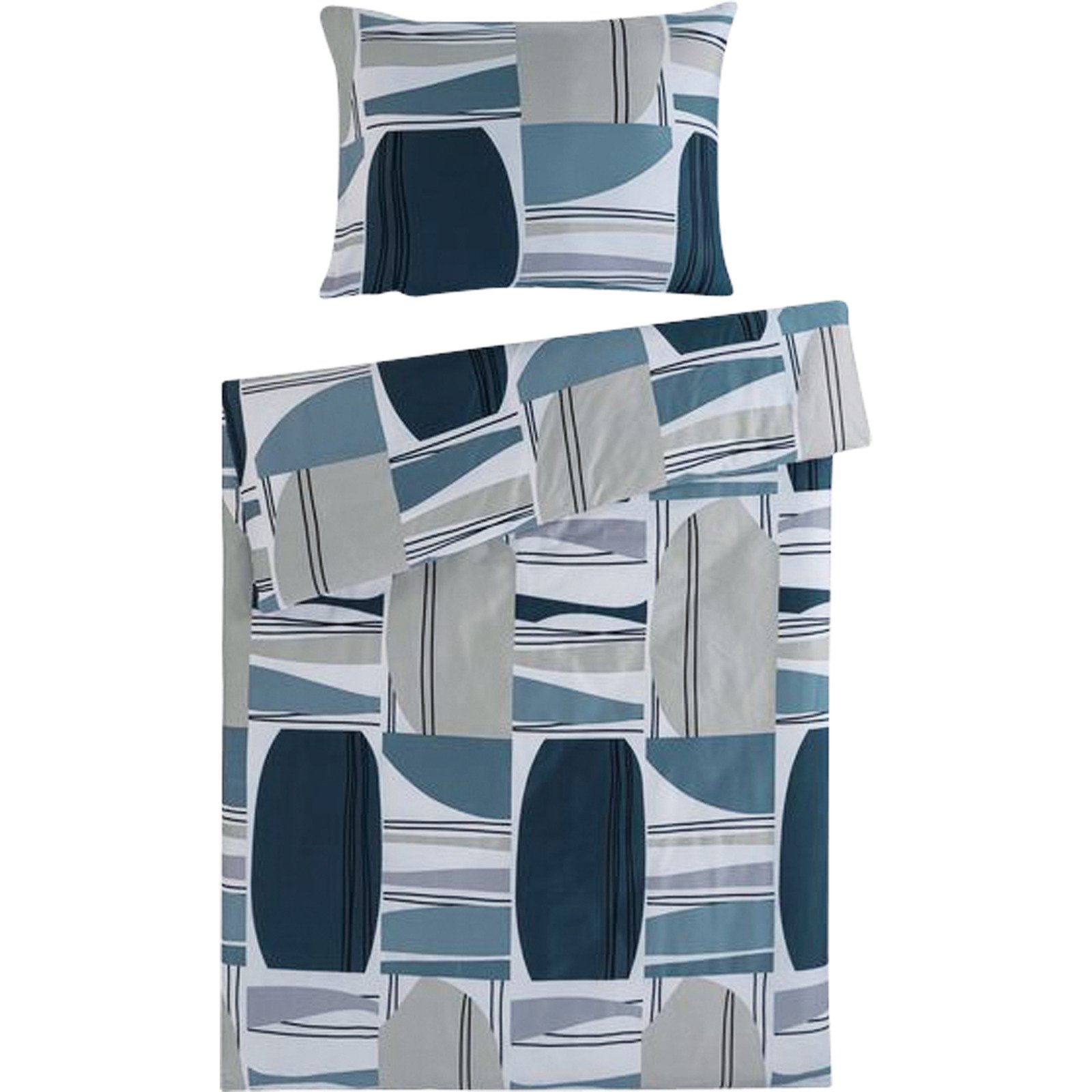 Bettwäsche Satin grafisches Muster blau 160x210 65x100 Bettanzug Nord