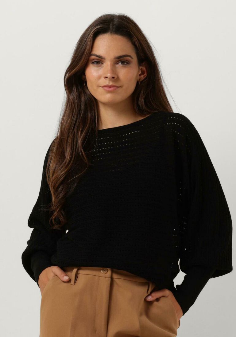 SUMMUM zwarte summum trui boat neck sweater extra fine merino wool blend knit