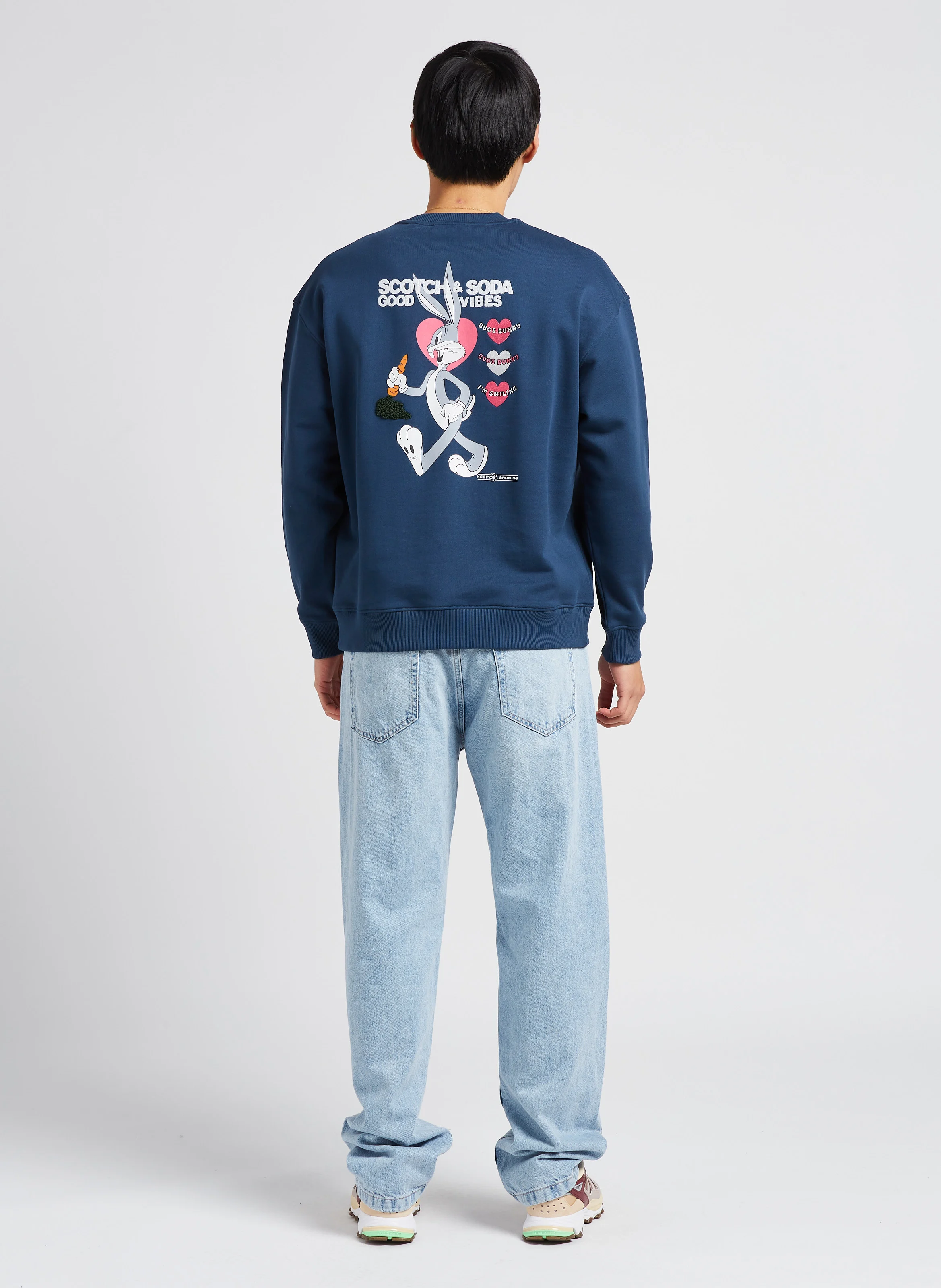 Sweat col rond regular-fit brodé en coton bio ScotchSoda x Looney Tunes| Bleu