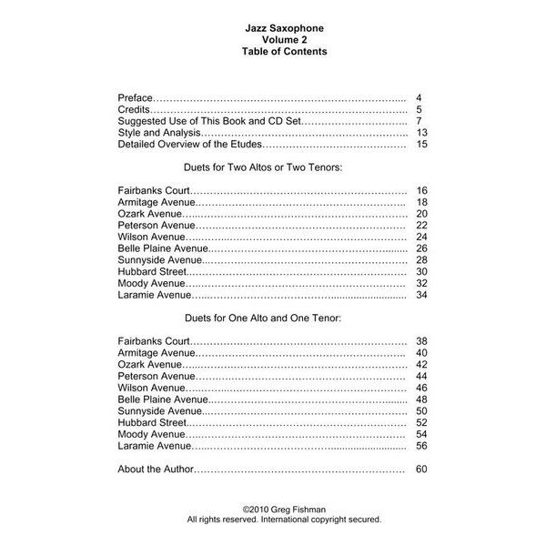 Greg Fishman Jazz Saxophone Duets Vol.2
