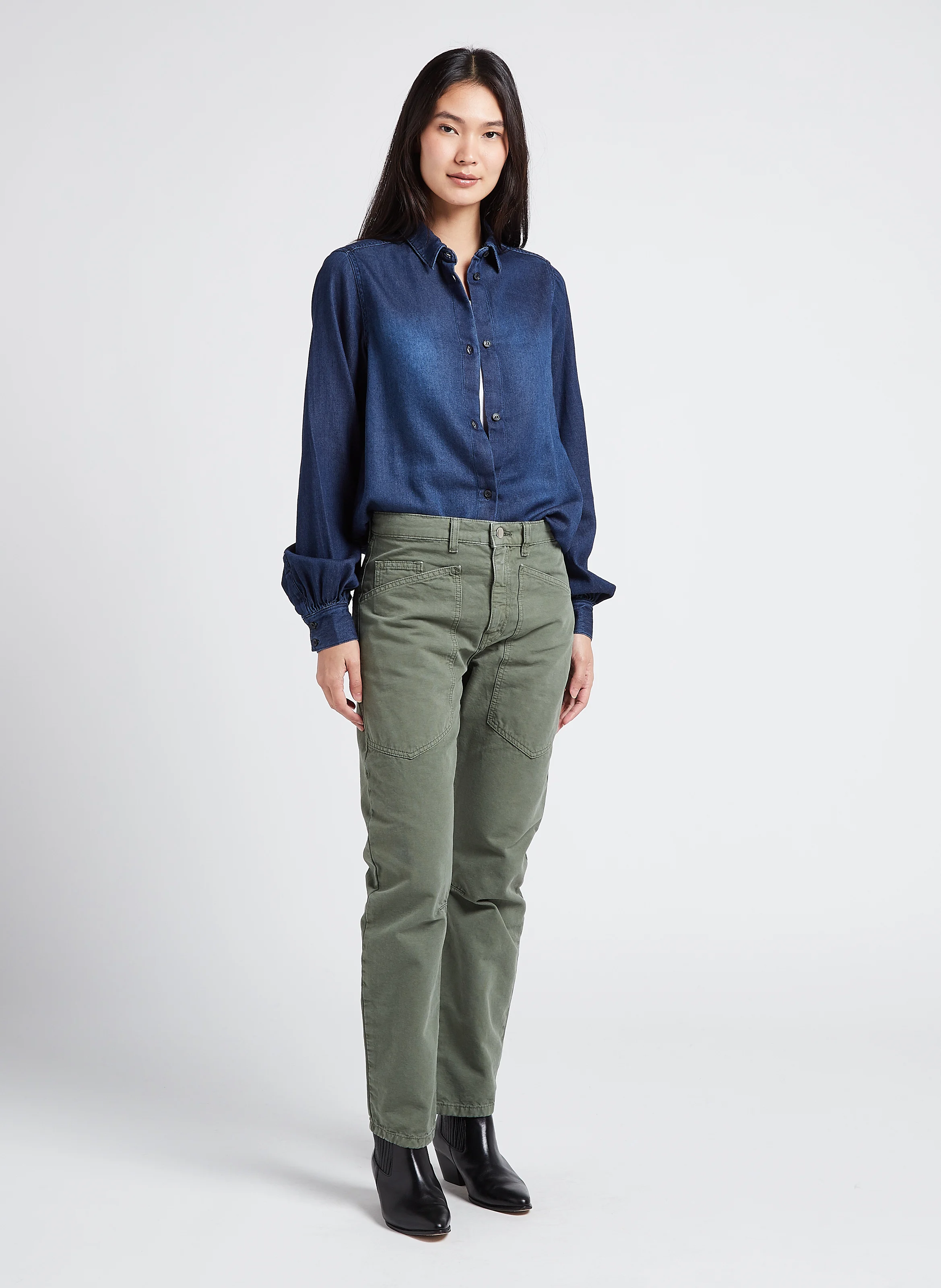 ALMA - Chemise col classique ample en coton | Jean Délavé