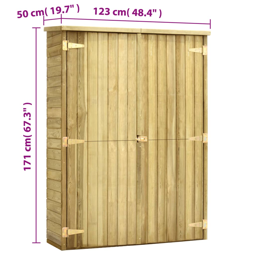 Casinha de ferramentas de jardim vidaXL, madeira de pinho impregnada, 123x50x171 cm