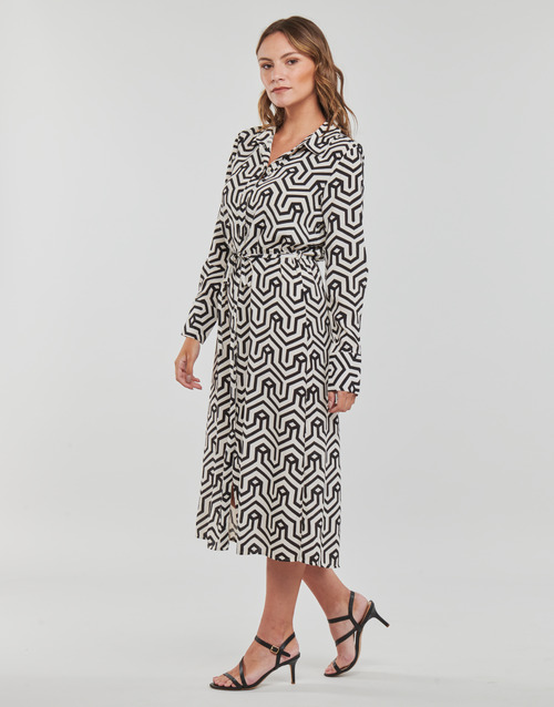 Vila - VIDACA SANA L/S MIDI CALF SHIRT DRESS/SU - Noir / Blanc