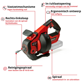 Einhell 18V rioolontstopper TE-DA 18/760 Li Solo (zonder accu)