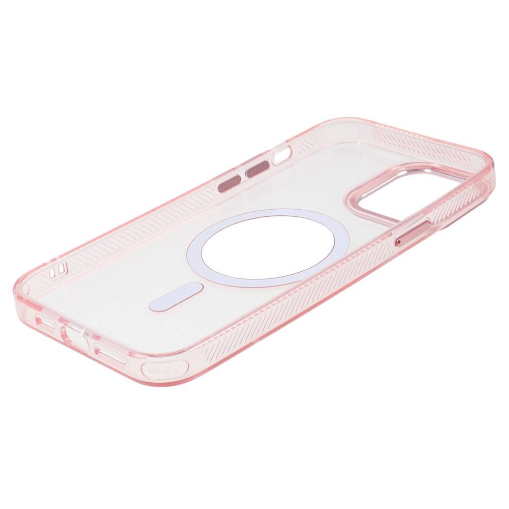 iPhone 13 Pro MagSafe Gummi Case Hülle mit Glitzer Aluminium Kameraschutz - Rosa / Transparent