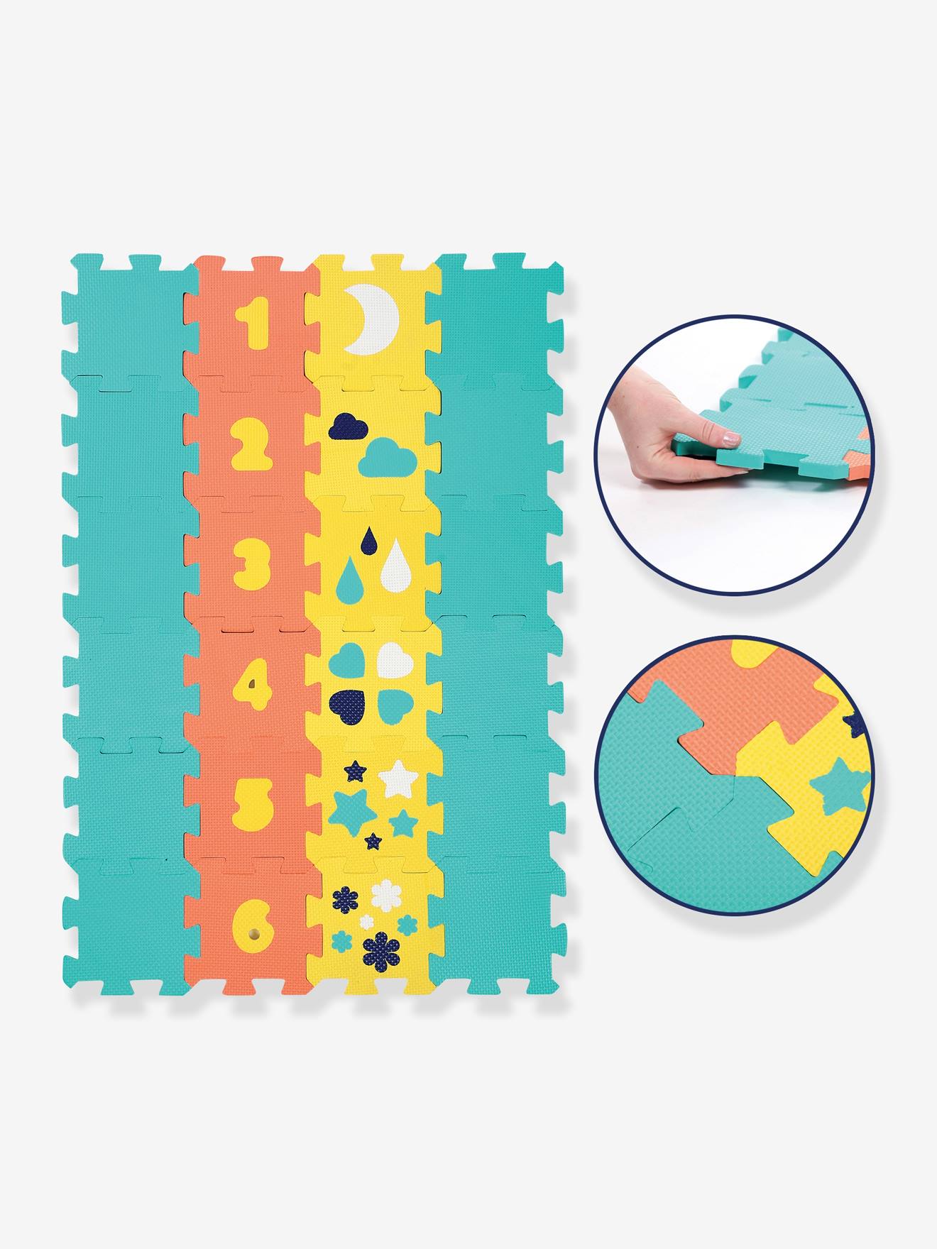 Kit de atividades: tapete, conjunto de boliche e formas.