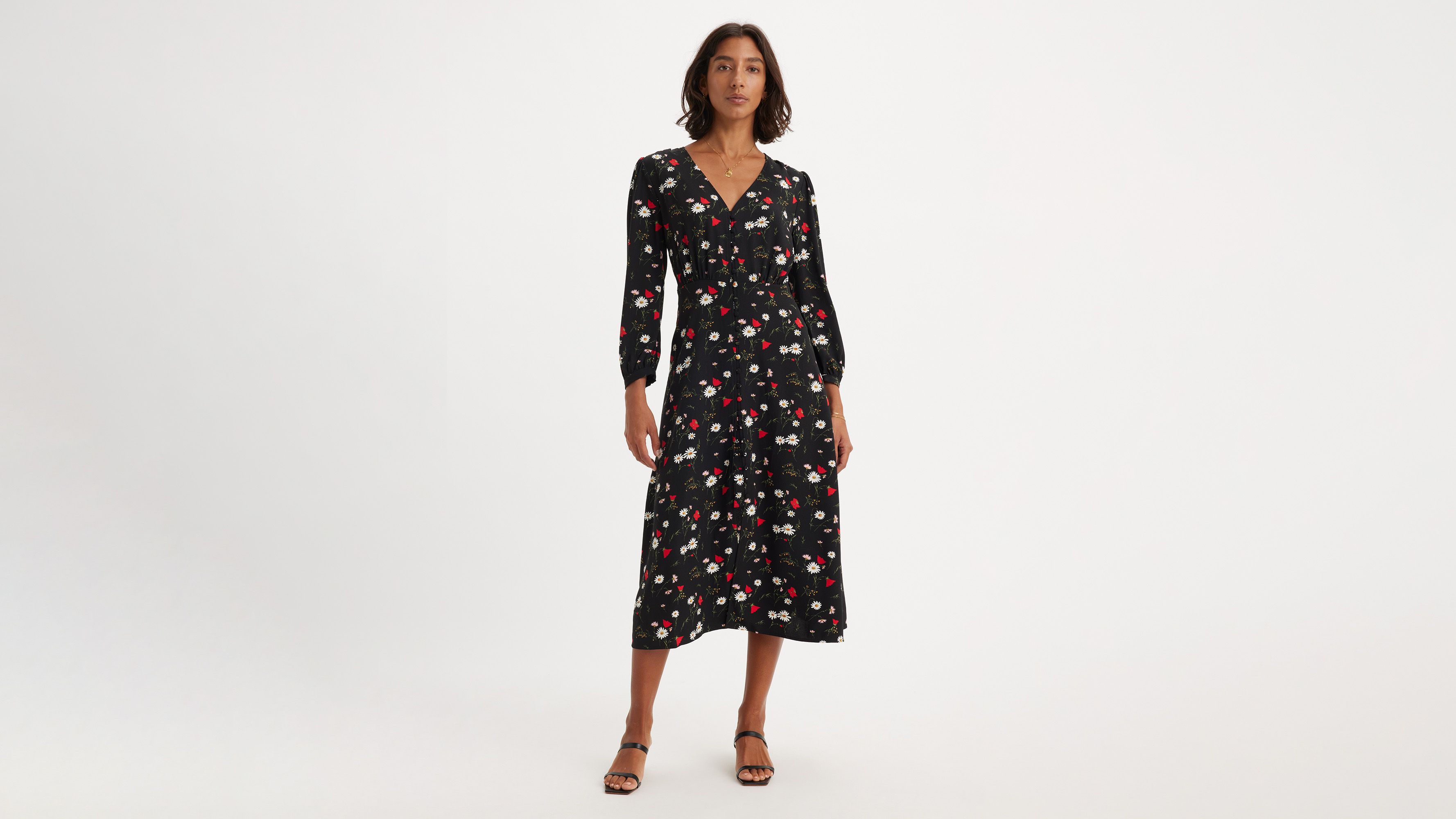 Robe manches longues Breslin - Wispy Wildflower Caviar - Noir