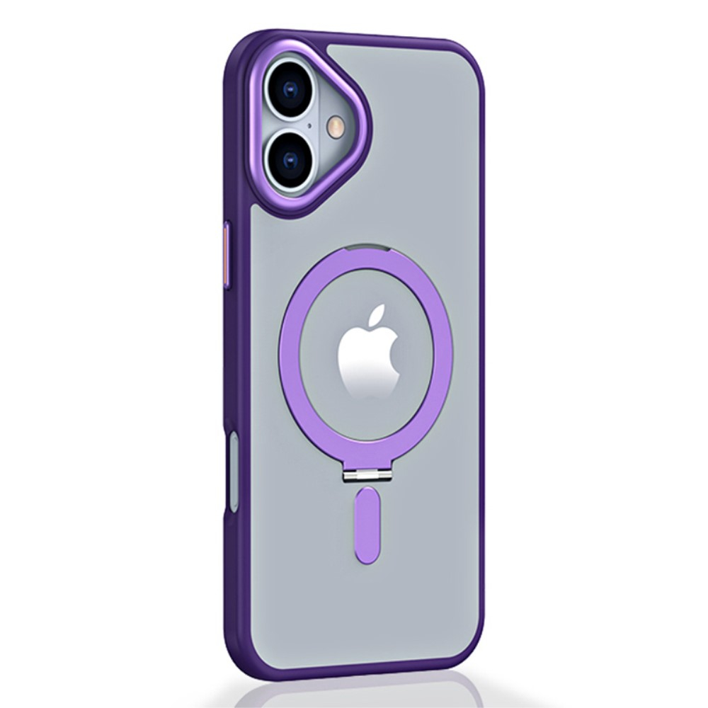 iPhone 16 MagSafe Hybrid Hardcase Hülle mit Acryl Rückseite und TPU Bumper   Kickstand Aufsteller - Violett / Transparent