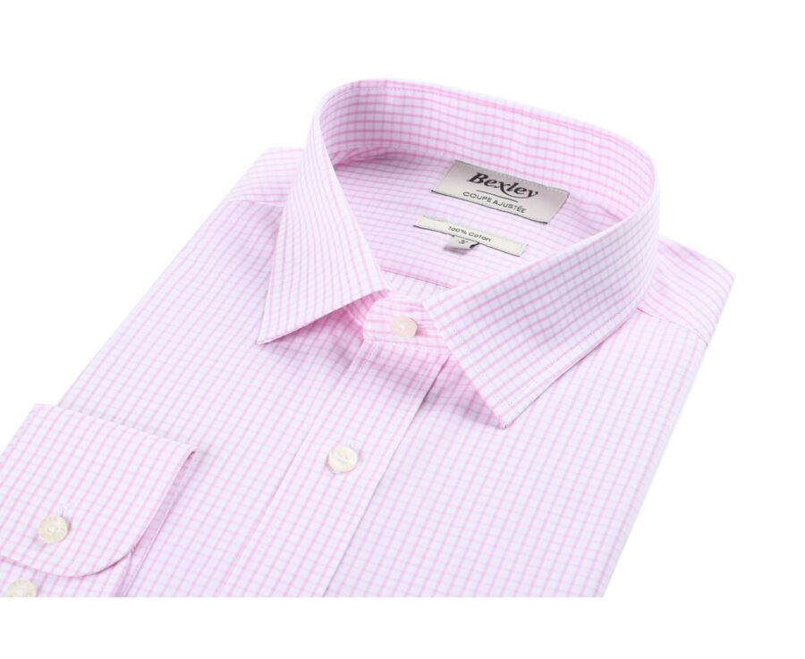 Chemise blanche à carreaux roses - Col français - ALFIERO