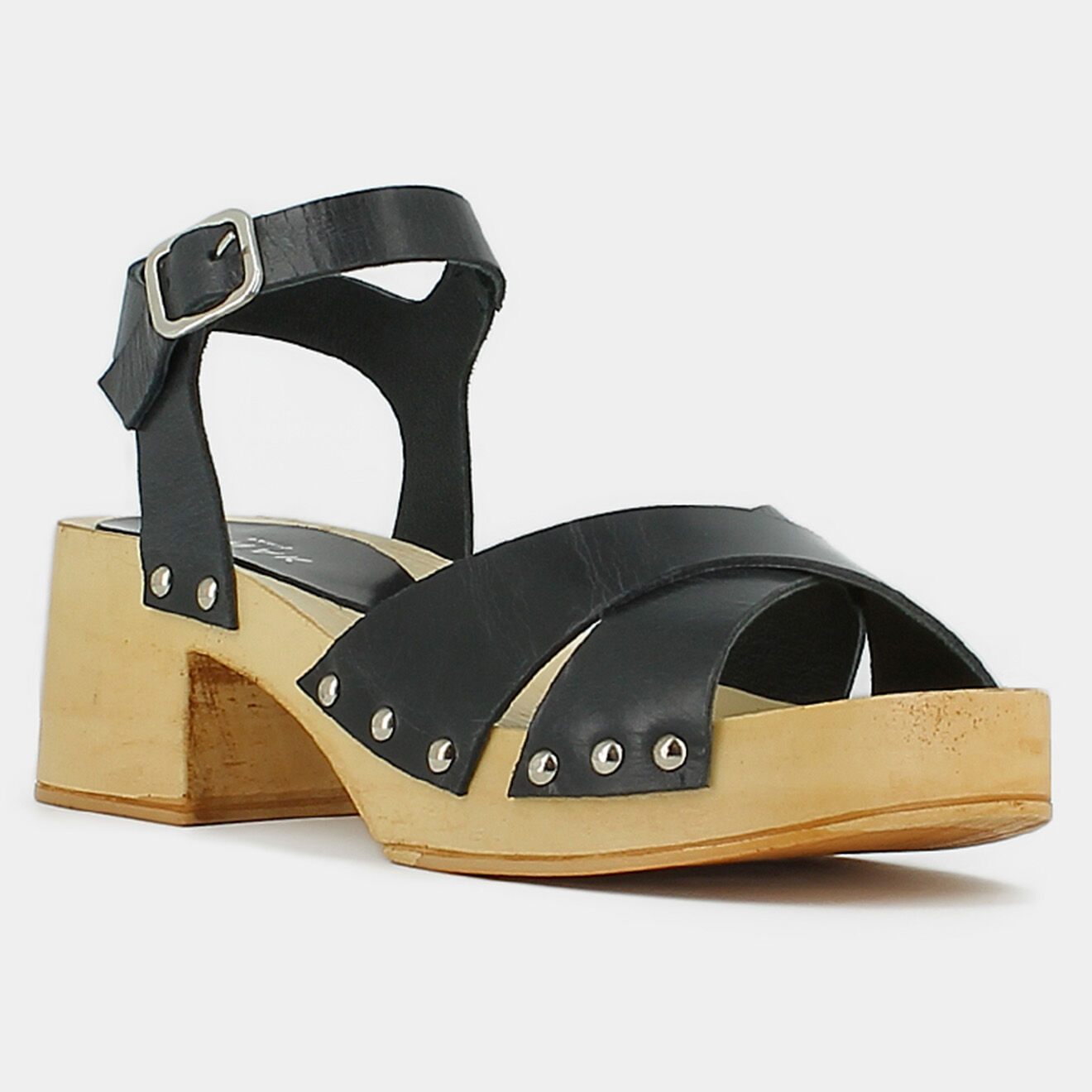 Jonak Sandales sabots en Cuir Mae noires - Talon 3 cm