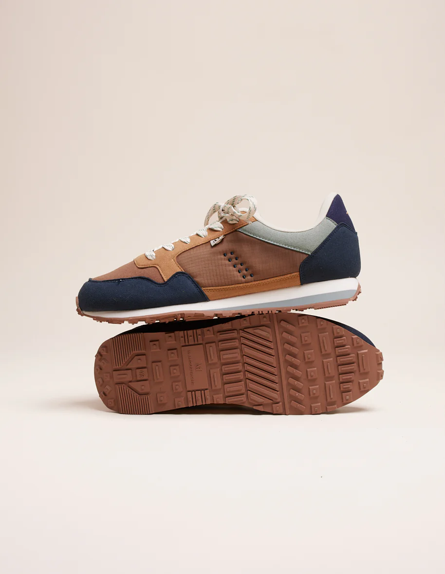 Baskets basses Gabriel - Suède vegan et ripstop petrole brun beige
