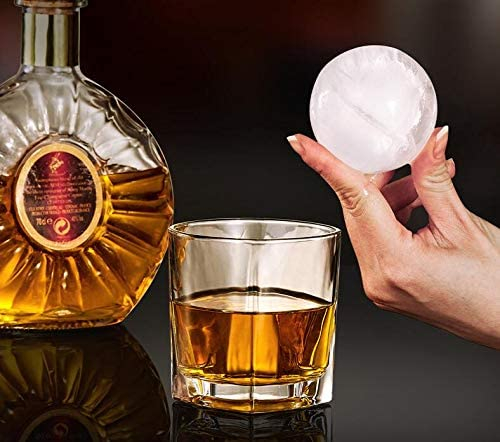 (4-fach) 3D Silikon Eiswürfel Form DIY Ice Cube Tray mit Deckel   Trichter für Cocktails / Whisky / Softgetränke - Kugel