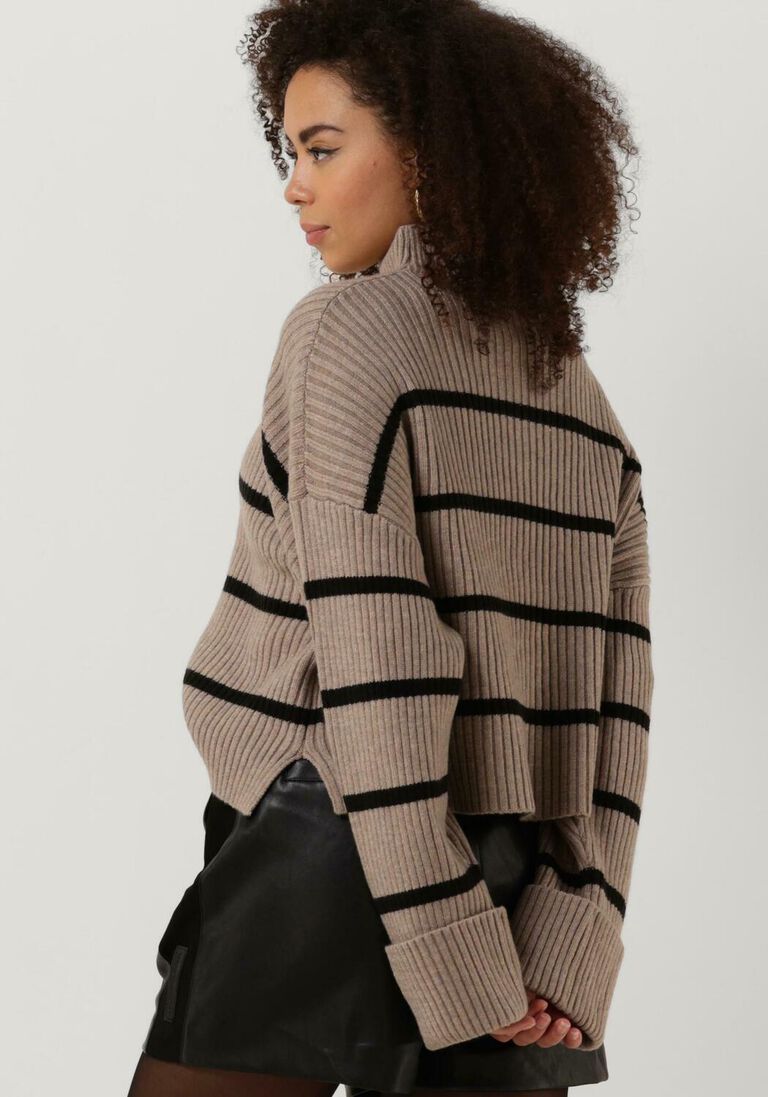 CO\\'COUTURE taupe co'couture trui row stripe box crop knit