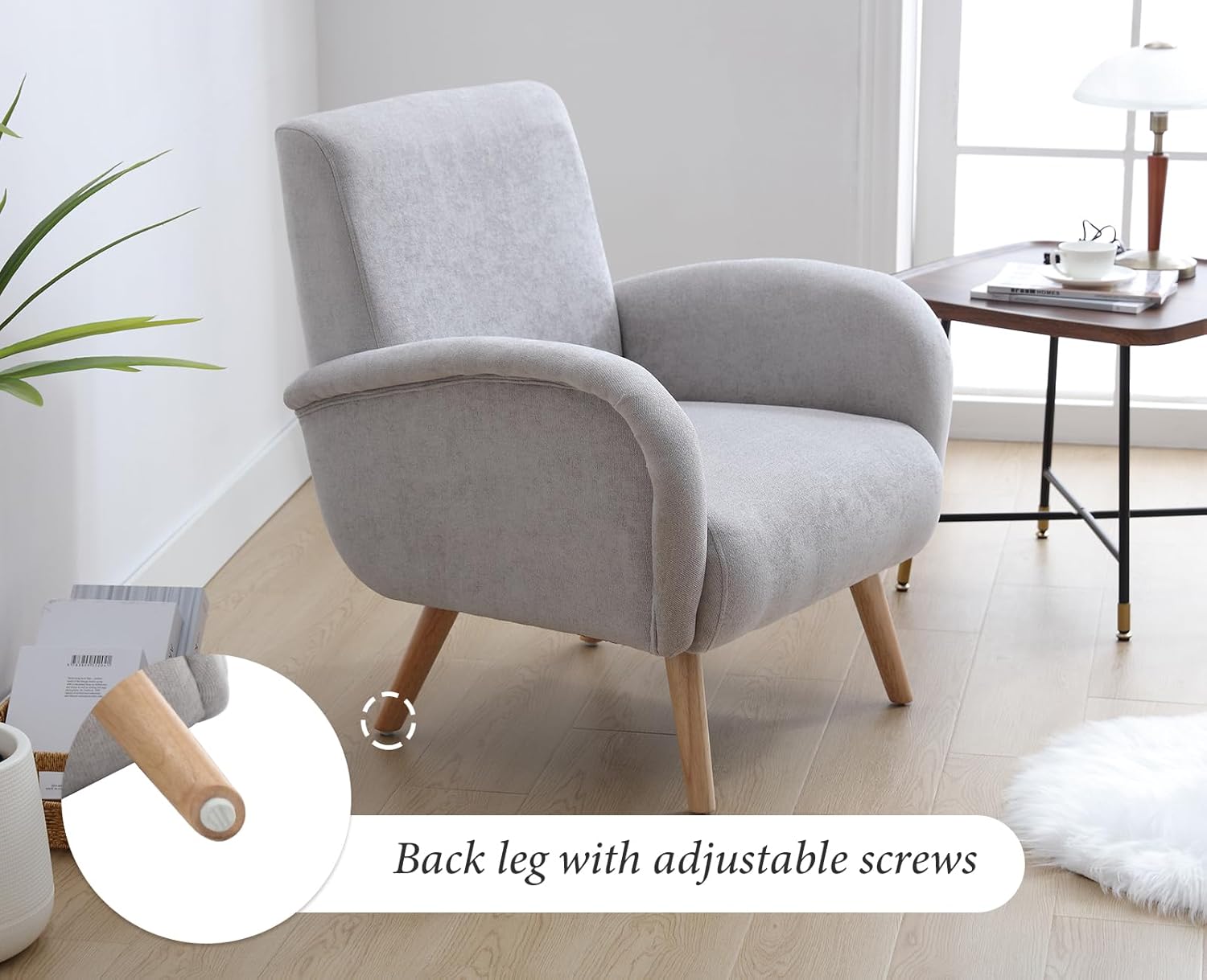 chairus Chenille Loungesessel Ohrensessel für Wohnzimmer Polstersessel Einzelsofa für Schlafzimmer Akzentstuhl Relaxsessel mit Holzbeinen (Grau)