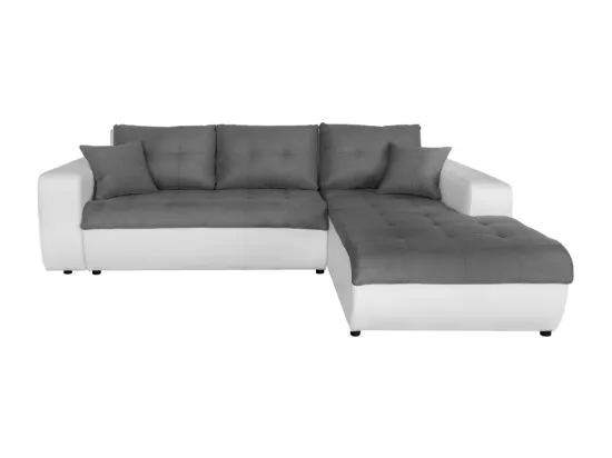 Canapé d'Angle Droit 4 places Suzie Convertible en Simili et Microfibre - Blanc et Gris - L246 x 188 x 80cm - Loungitude