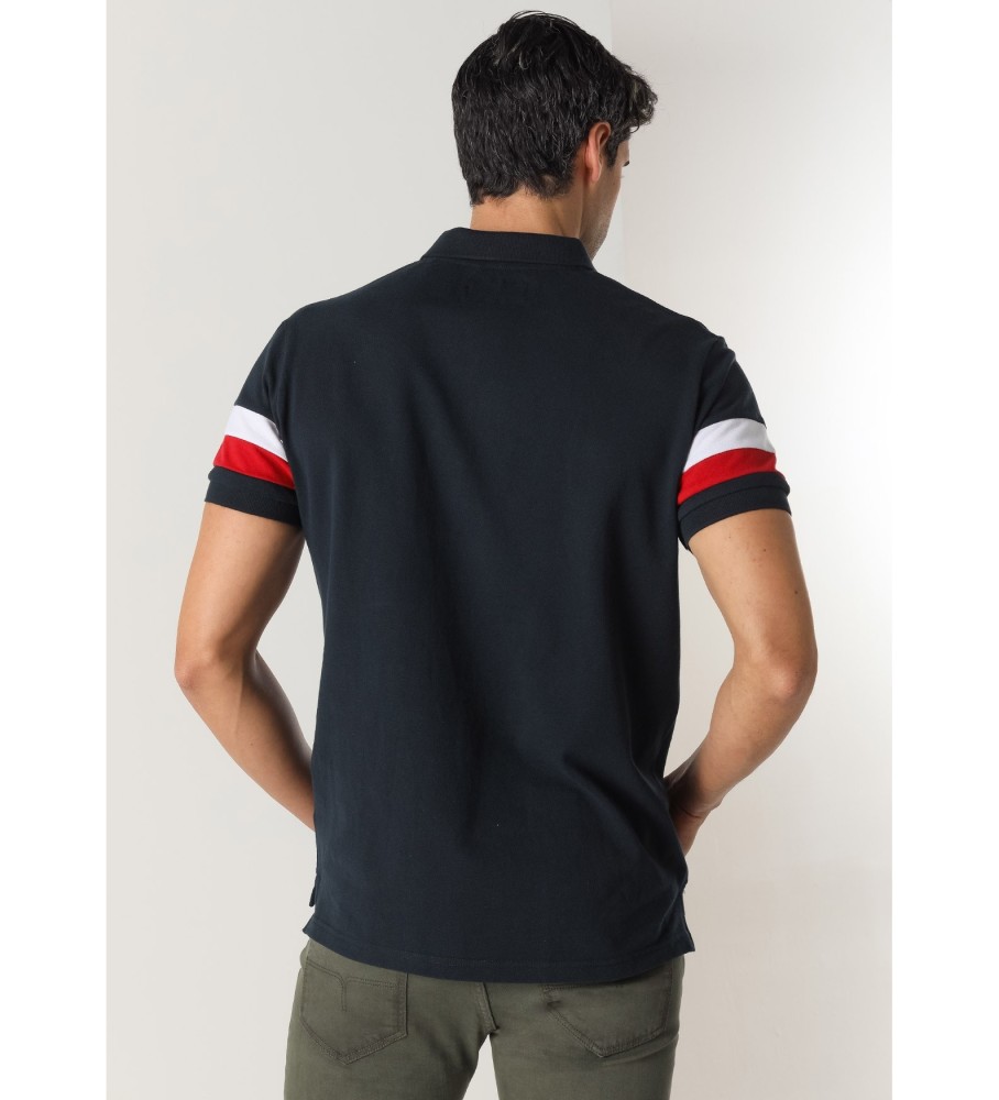 Polo Lois de manga curta com listras nas mangas azul marinho