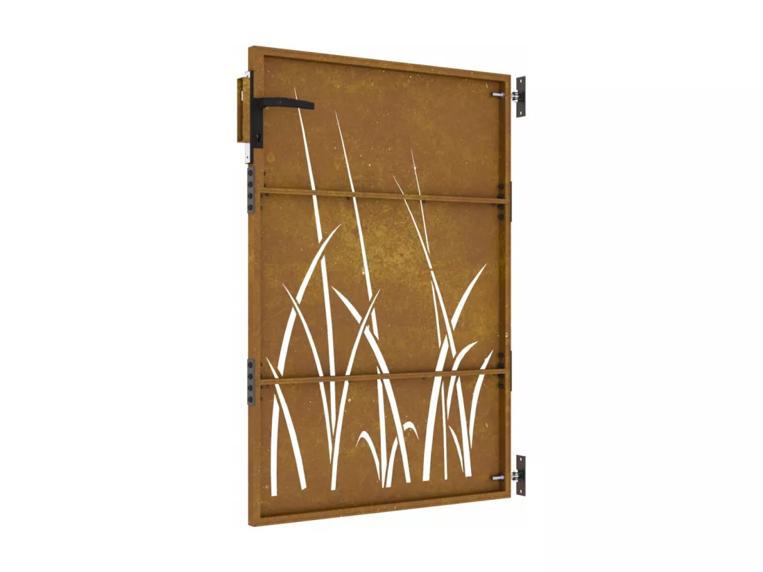 Portail de jardin 85x125 cm acier corten conception d'herbe