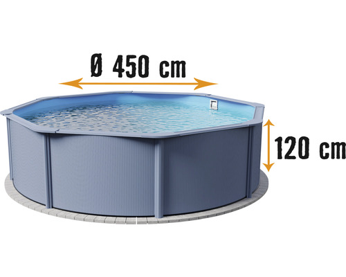 Rond stalen wandzwembad Ø 450 x 120 cm grijs