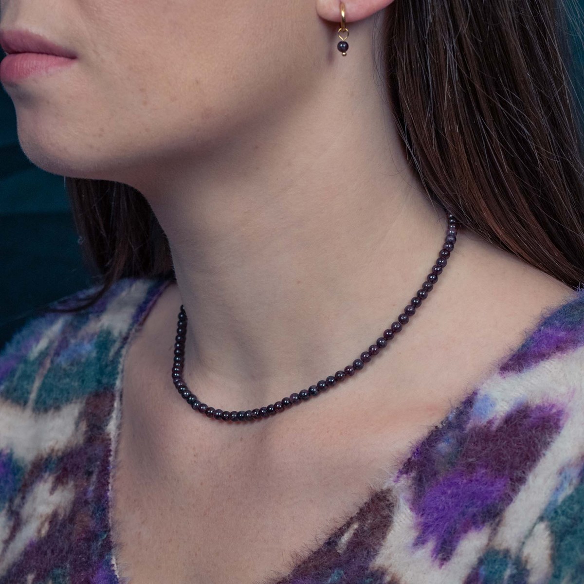 Collier, bracelet et boucles d'oreilles Serena en pierres Grenat