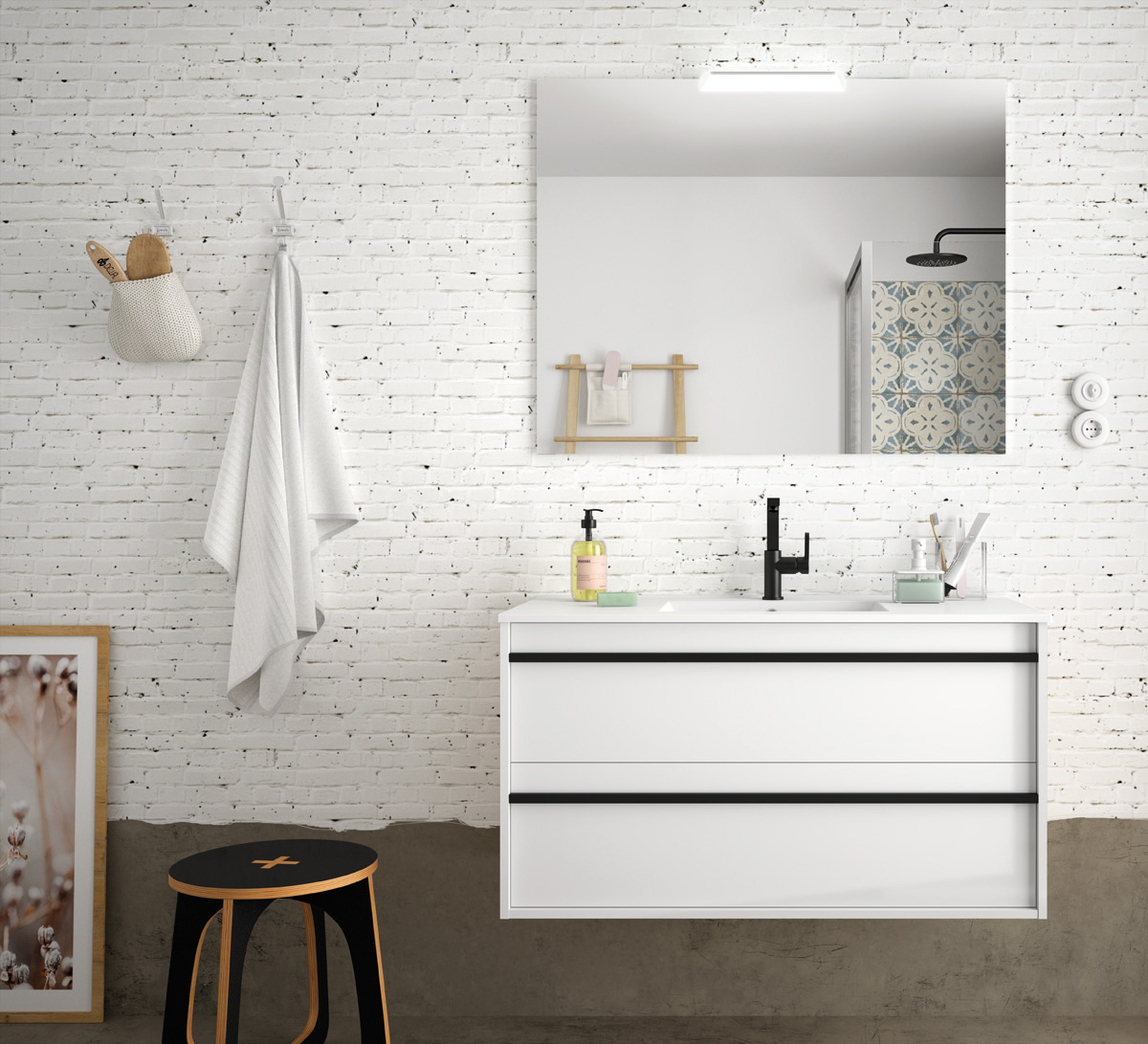 Muebles Resh Badkamermeubel 100cm 1 kraangat hoogglans wit