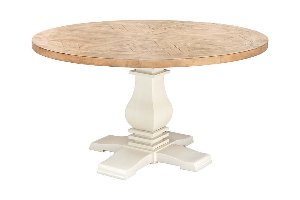 Runder Esstisch HAMPTONS 140cm hellbraun creme recycelte Pinie Massivholz
